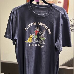 EUC Men’s Small Life is Good Navy Graphic T-Shirt” Flippin Awesome” #082